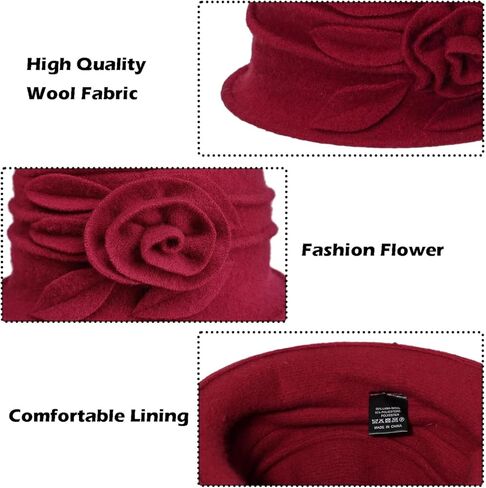 1 PC Women's Winter Cloche Hat; Elegant Dress Matched with a Vintage Wool Felt Hat, Suitable for Occasions Such as Church Services and Derby Parties Wine Red in Saudi Arabia