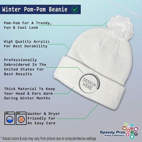 Speedy Pros Pom Pom Beanies for Women Manatee Embroidery Skull Cap Winter Hats for Men Acrylic One Size in Saudi Arabia