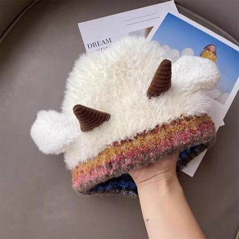 Lamb Horn Plush Hat,Fleece Animal Hat with Ears Call,Fleece Warm Winter Cosplay Dress Gift for Kids Teens Adults in Saudi Arabia