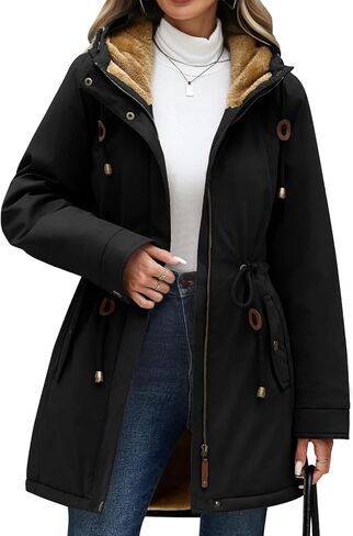 Yusongirl Parka Jacket Women Waterproof Fleece Lined Hooded Warm Winter Coat with Pockets for Daily Commute & Outdoor in Saudi Arabia
