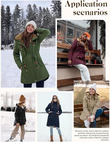 سترة Yusongirl Parka للسيدات مقاومة للماء ومبطنة بالصوف ومعطف شتوي دافئ مع جيوب للتنقل اليومي والخارجي in Kuwait