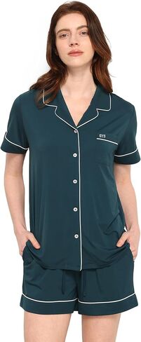 GYS Premium Women's Short Sleeve Pajama Set Notch Collar Button Down 2 Piece Sleep Sets, Viscose from Bamboo in Saudi Arabia