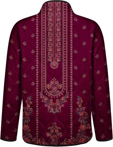 XS-5XL Quilted Jacket For Women,Plus Size Ladies Boho Vintage Pattern Snap Padded Coat With Pockets Winter 2025 in Saudi Arabia