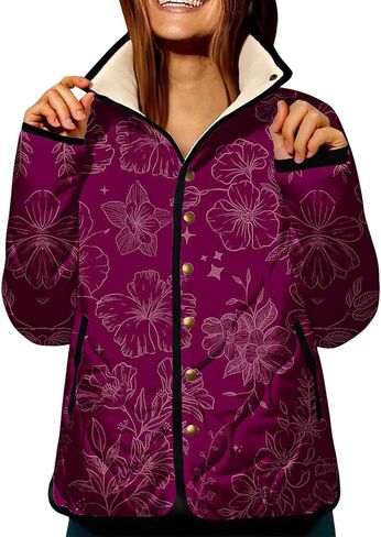 XS-5XL Quilted Jacket For Women,Plus Size Ladies Boho Vintage Pattern Snap Padded Coat With Pockets Winter 2025 in Saudi Arabia