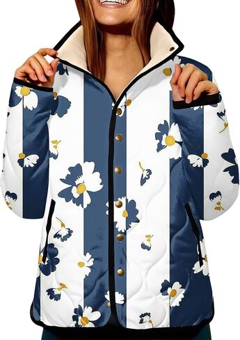 XS-5XL Quilted Jacket For Women,Plus Size Ladies Boho Vintage Pattern Snap Padded Coat With Pockets Winter 2025 in Saudi Arabia