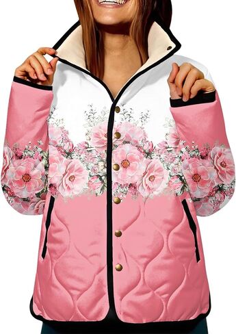 XS-5XL Quilted Jacket For Women,Plus Size Ladies Boho Vintage Pattern Snap Padded Coat With Pockets Winter 2025 in Saudi Arabia