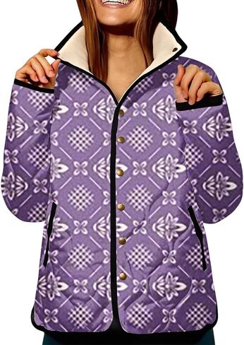 XS-5XL Quilted Jacket For Women,Plus Size Ladies Boho Vintage Pattern Snap Padded Coat With Pockets Winter 2025 in Saudi Arabia