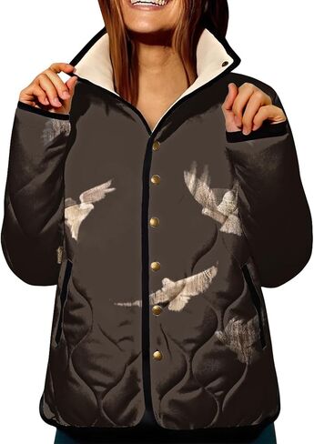 XS-5XL Quilted Jacket For Women,Plus Size Ladies Boho Vintage Pattern Snap Padded Coat With Pockets Winter 2025 in Saudi Arabia
