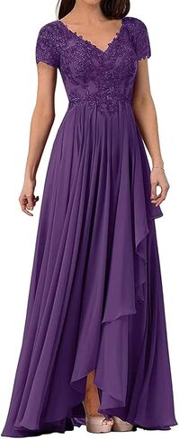 V Neck Mother of The Bride Dresses for Wedding Lace Appliques Prom Dress Women's Cap Sleeves Formal Evening Party Dress in Saudi Arabia