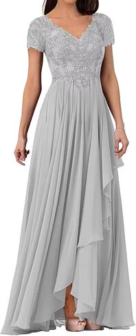 V Neck Mother of The Bride Dresses for Wedding Lace Appliques Prom Dress Women's Cap Sleeves Formal Evening Party Dress in Saudi Arabia