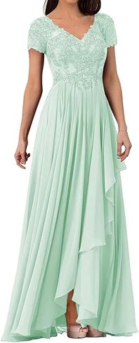 V Neck Mother of The Bride Dresses for Wedding Lace Appliques Prom Dress Women's Cap Sleeves Formal Evening Party Dress in Saudi Arabia