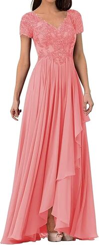 V Neck Mother of The Bride Dresses for Wedding Lace Appliques Prom Dress Women's Cap Sleeves Formal Evening Party Dress in Saudi Arabia