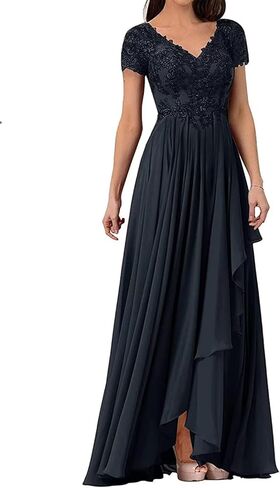 V Neck Mother of The Bride Dresses for Wedding Lace Appliques Prom Dress Women's Cap Sleeves Formal Evening Party Dress in Saudi Arabia