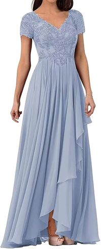 V Neck Mother of The Bride Dresses for Wedding Lace Appliques Prom Dress Women's Cap Sleeves Formal Evening Party Dress in Saudi Arabia