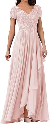 V Neck Mother of The Bride Dresses for Wedding Lace Appliques Prom Dress Women's Cap Sleeves Formal Evening Party Dress in Saudi Arabia