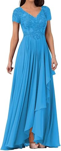 V Neck Mother of The Bride Dresses for Wedding Lace Appliques Prom Dress Women's Cap Sleeves Formal Evening Party Dress in Saudi Arabia