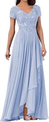 V Neck Mother of The Bride Dresses for Wedding Lace Appliques Prom Dress Women's Cap Sleeves Formal Evening Party Dress in Saudi Arabia