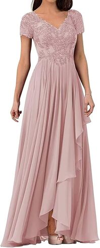 V Neck Mother of The Bride Dresses for Wedding Lace Appliques Prom Dress Women's Cap Sleeves Formal Evening Party Dress in Saudi Arabia