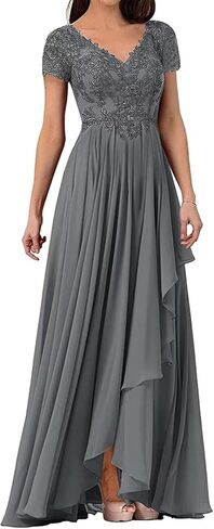 V Neck Mother of The Bride Dresses for Wedding Lace Appliques Prom Dress Women's Cap Sleeves Formal Evening Party Dress in Saudi Arabia
