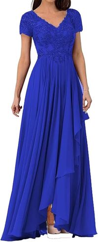 V Neck Mother of The Bride Dresses for Wedding Lace Appliques Prom Dress Women's Cap Sleeves Formal Evening Party Dress in Saudi Arabia