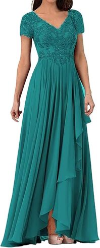 V Neck Mother of The Bride Dresses for Wedding Lace Appliques Prom Dress Women's Cap Sleeves Formal Evening Party Dress in Saudi Arabia