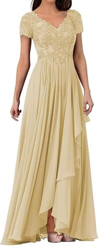 V Neck Mother of The Bride Dresses for Wedding Lace Appliques Prom Dress Women's Cap Sleeves Formal Evening Party Dress in Saudi Arabia