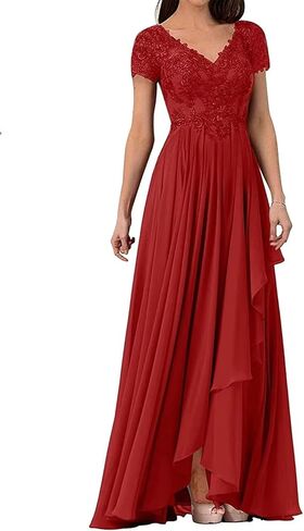 V Neck Mother of The Bride Dresses for Wedding Lace Appliques Prom Dress Women's Cap Sleeves Formal Evening Party Dress in Saudi Arabia