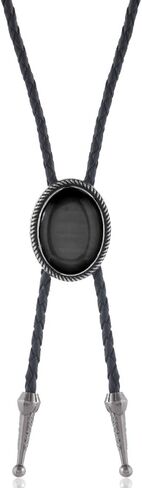 YWMAN Vintage Oval Stone Bolo Tie for Men Women, Rodeo Cowboy Leather Necktie, Native American Western Necklace Cowgirl Costume (black) in Saudi Arabia