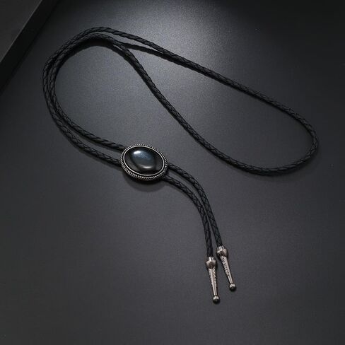 YWMAN Vintage Oval Stone Bolo Tie for Men Women, Rodeo Cowboy Leather Necktie, Native American Western Necklace Cowgirl Costume (black) in Saudi Arabia