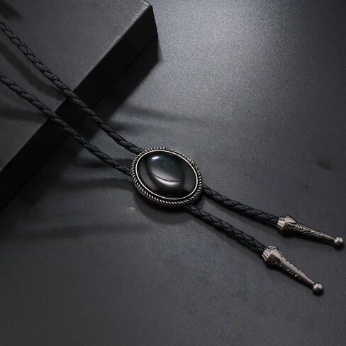 YWMAN Vintage Oval Stone Bolo Tie for Men Women, Rodeo Cowboy Leather Necktie, Native American Western Necklace Cowgirl Costume (black) in Saudi Arabia