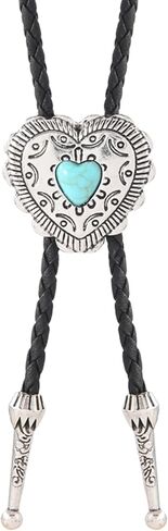Western Cowboy Bolo Tie Men Leather Necktie Leather Cord Gold Halloween Ties Accessories for Men Women (Love Bolo Tie Silver) in Saudi Arabia