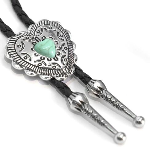Western Cowboy Bolo Tie Men Leather Necktie Leather Cord Gold Halloween Ties Accessories for Men Women (Love Bolo Tie Silver) in Saudi Arabia