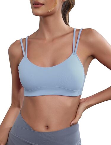 Yoga Sports Workout Bras for Women Seamless Molded Cup Spaghetti Double Strap Bra Wirefree Scoop Neck Tank Top Bras in Kuwait
