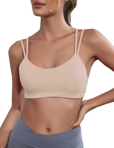 Yoga Sports Workout Bras for Women Seamless Molded Cup Spaghetti Double Strap Bra Wirefree Scoop Neck Tank Top Bras in Kuwait