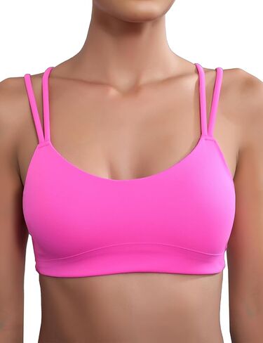 Yoga Sports Workout Bras for Women Seamless Molded Cup Spaghetti Double Strap Bra Wirefree Scoop Neck Tank Top Bras in Kuwait