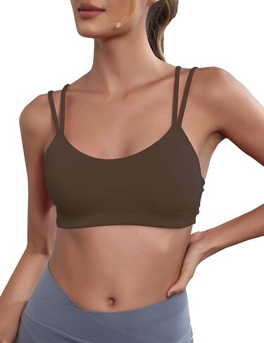 Yoga Sports Workout Bras for Women Seamless Molded Cup Spaghetti Double Strap Bra Wirefree Scoop Neck Tank Top Bras in Kuwait