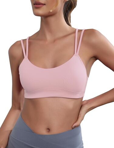 Yoga Sports Workout Bras for Women Seamless Molded Cup Spaghetti Double Strap Bra Wirefree Scoop Neck Tank Top Bras in Kuwait