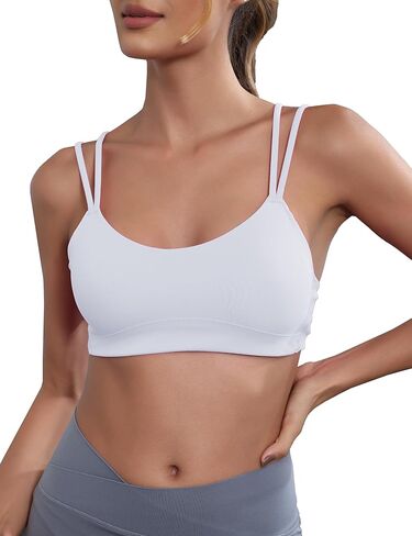 Yoga Sports Workout Bras for Women Seamless Molded Cup Spaghetti Double Strap Bra Wirefree Scoop Neck Tank Top Bras in Kuwait