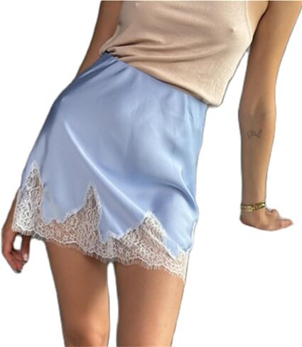 Thopavenoir Women Satin Floral Lace Trim Mini Skirts Silky Low Rise A Line Half Slip Underskirt Y2k Bodycon Short Skirt in Saudi Arabia