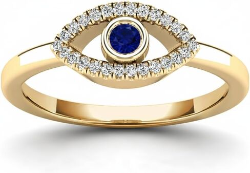 ANYGOLDS 14K Real Solid Gold Evil Eye Ring With Blue Sapphire & Diamonds - Halo or Cluster Design, Diamond Gold Ring for Women - Sapphire Diamond Protection Ring - Perfect for Minimalist Design in Saudi Arabia