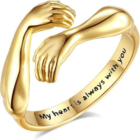EUDORA Heart Hug Rings for Women Men S925 Sterling Silver, 18K Gold-Plated Adjustable Hugging Hands Open Ring Pinky Promise Couples Bands Rings Promise Ring Jewelry Gifts for Women Men in Saudi Arabia