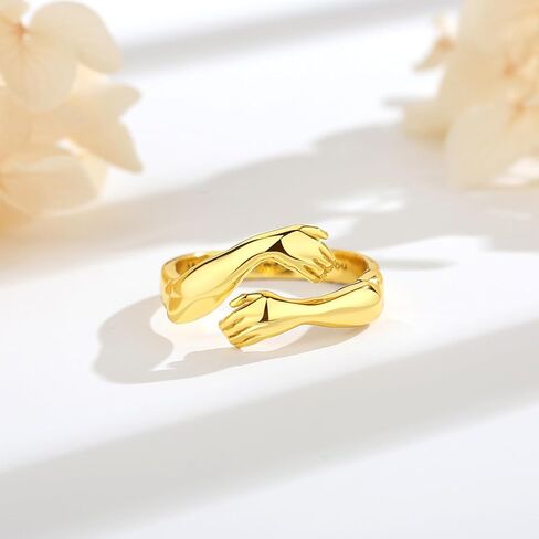 EUDORA Heart Hug Rings for Women Men S925 Sterling Silver, 18K Gold-Plated Adjustable Hugging Hands Open Ring Pinky Promise Couples Bands Rings Promise Ring Jewelry Gifts for Women Men in Saudi Arabia