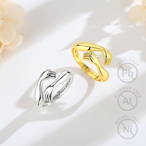 EUDORA Heart Hug Rings for Women Men S925 Sterling Silver, 18K Gold-Plated Adjustable Hugging Hands Open Ring Pinky Promise Couples Bands Rings Promise Ring Jewelry Gifts for Women Men in Saudi Arabia