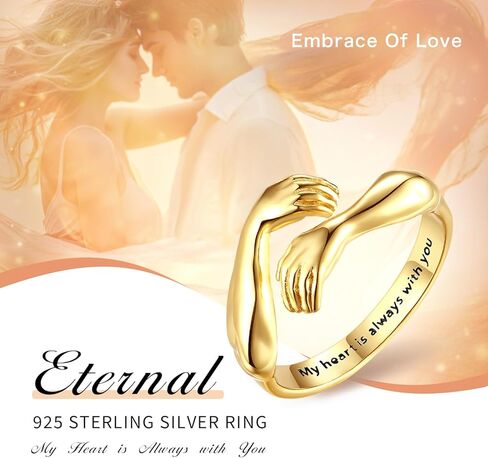 EUDORA Heart Hug Rings for Women Men S925 Sterling Silver, 18K Gold-Plated Adjustable Hugging Hands Open Ring Pinky Promise Couples Bands Rings Promise Ring Jewelry Gifts for Women Men in Saudi Arabia