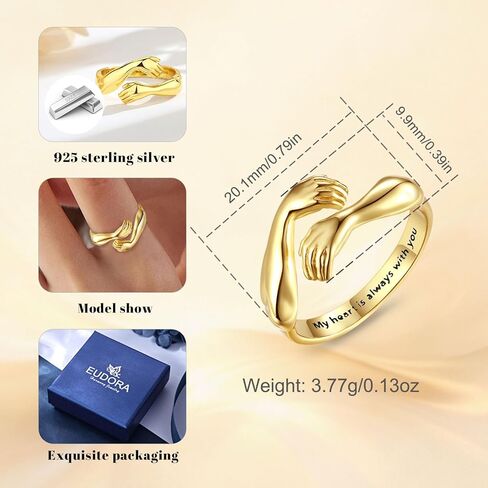 EUDORA Heart Hug Rings for Women Men S925 Sterling Silver, 18K Gold-Plated Adjustable Hugging Hands Open Ring Pinky Promise Couples Bands Rings Promise Ring Jewelry Gifts for Women Men in Saudi Arabia