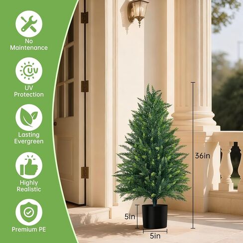 3FT Artificial Cedar Topiary Tree with Pot, Set of 2 Fake Evergreen Tree for Indoor Home Christmas Decor Outdoor Garden Porch Decor in Saudi Arabia