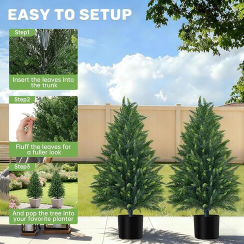 3FT Artificial Cedar Topiary Tree with Pot, Set of 2 Fake Evergreen Tree for Indoor Home Christmas Decor Outdoor Garden Porch Decor in Saudi Arabia