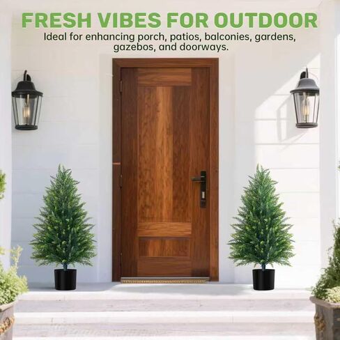 3FT Artificial Cedar Topiary Tree with Pot, Set of 2 Fake Evergreen Tree for Indoor Home Christmas Decor Outdoor Garden Porch Decor in Saudi Arabia