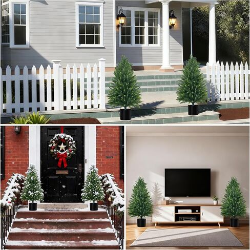 3FT Artificial Cedar Topiary Tree with Pot, Set of 2 Fake Evergreen Tree for Indoor Home Christmas Decor Outdoor Garden Porch Decor in Saudi Arabia
