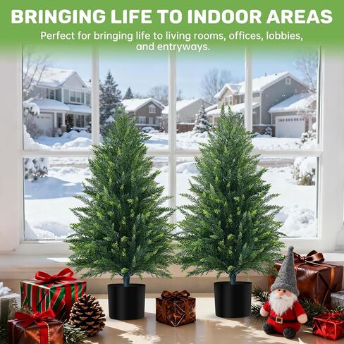 3FT Artificial Cedar Topiary Tree with Pot, Set of 2 Fake Evergreen Tree for Indoor Home Christmas Decor Outdoor Garden Porch Decor in Saudi Arabia